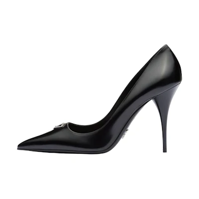 (W) Prada Leather Enamel Triangle Logo Pointed Toe Stiletto 'Black'