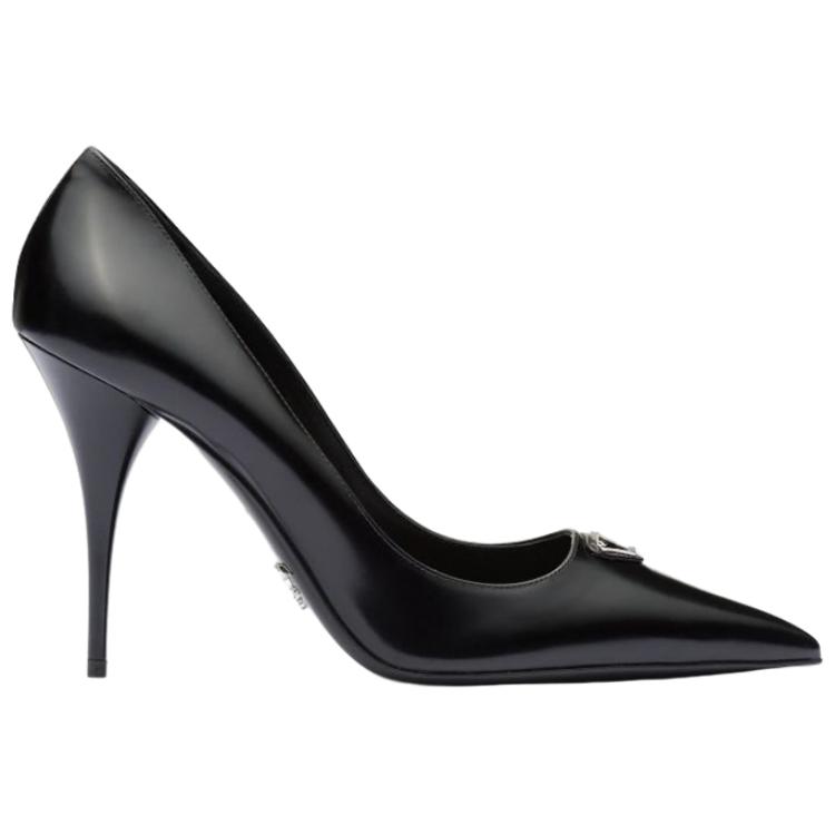 Order (W) Prada Leren Enamel Driehoek Logo Puntige Stiletto ''Zwart'' 1I001N_055_F0002_F_085