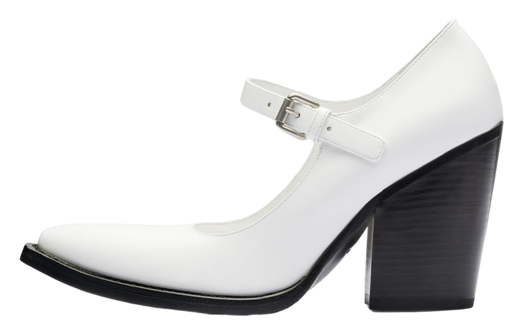 Buy (W) Escarpins à Talons Épais en Cuir Prada Boucle Mode ''Blanc'' 1I128N_055_F0009_F_090
