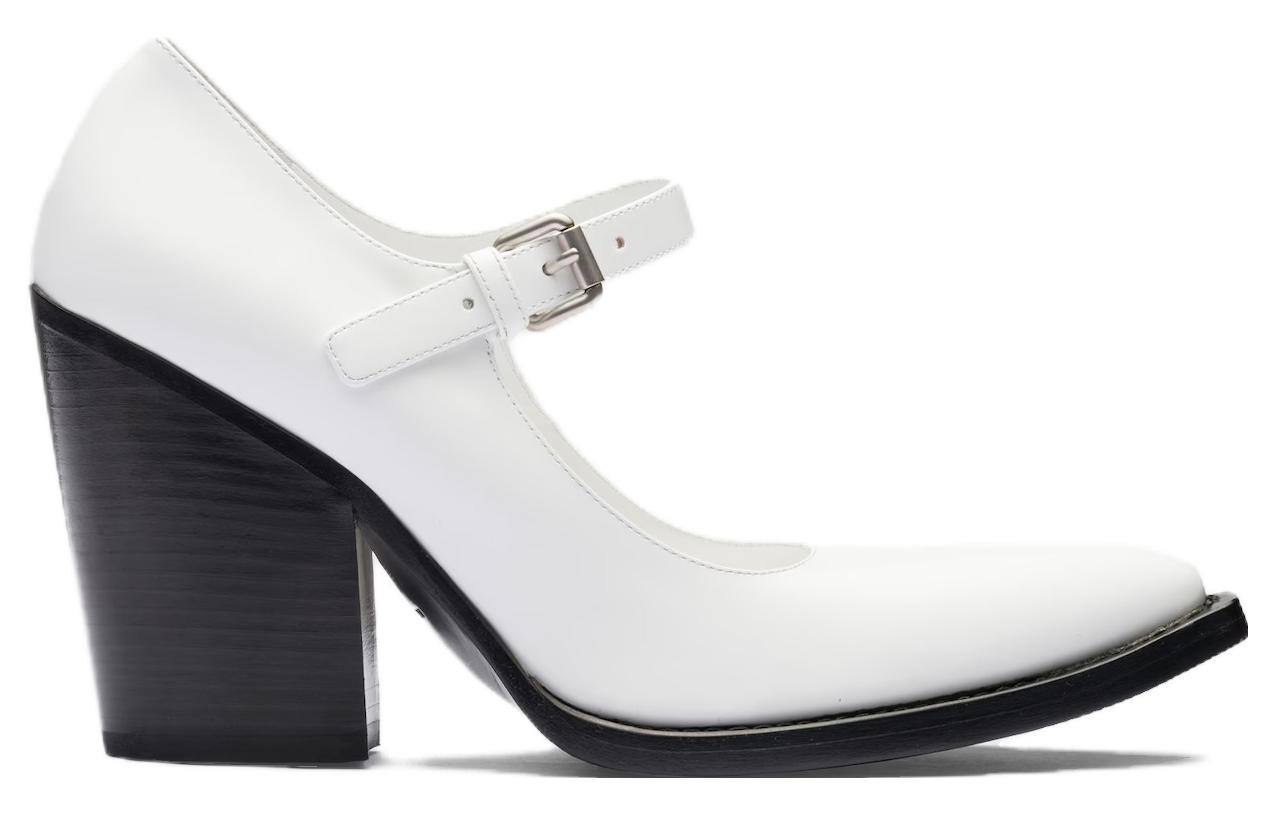 Order (W) Escarpins à Talons Épais en Cuir Prada Boucle Mode ''Blanc'' 1I128N_055_F0009_F_090