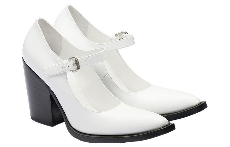 Lookbook (W) Escarpins à Talons Épais en Cuir Prada Boucle Mode ''Blanc'' 1I128N_055_F0009_F_090