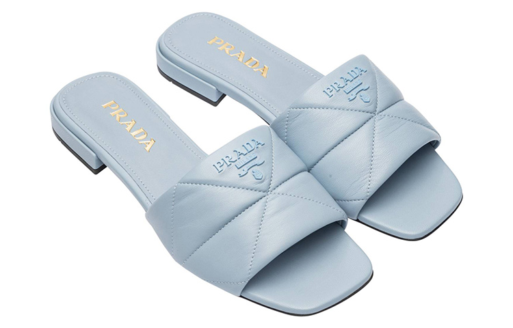(W) Prada Leather Flat Sandals 'Blue Metallic Print' 圖 3