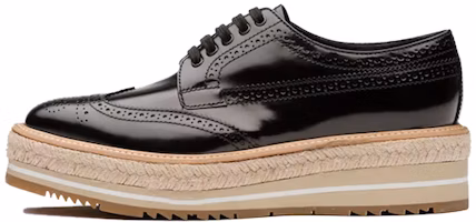 (Women) Prada Brogue Trim Microsole Brushed Leather Shoes 'Black' 1E722E_055_F0002_F_D030 (Women) Prada Brogue Trim Microsole Brushed Leather Shoes 'Black' 1E722E_055_F0002_F_D030