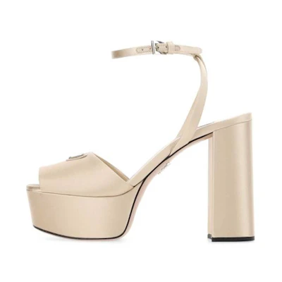 (W) Prada Leather High-Heel Buckle Sandals 'Light Brown'