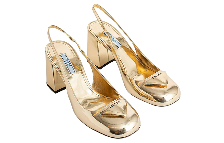 (W) Prada Leather High-Heel Pumps 'Gold Logo' 圖 4