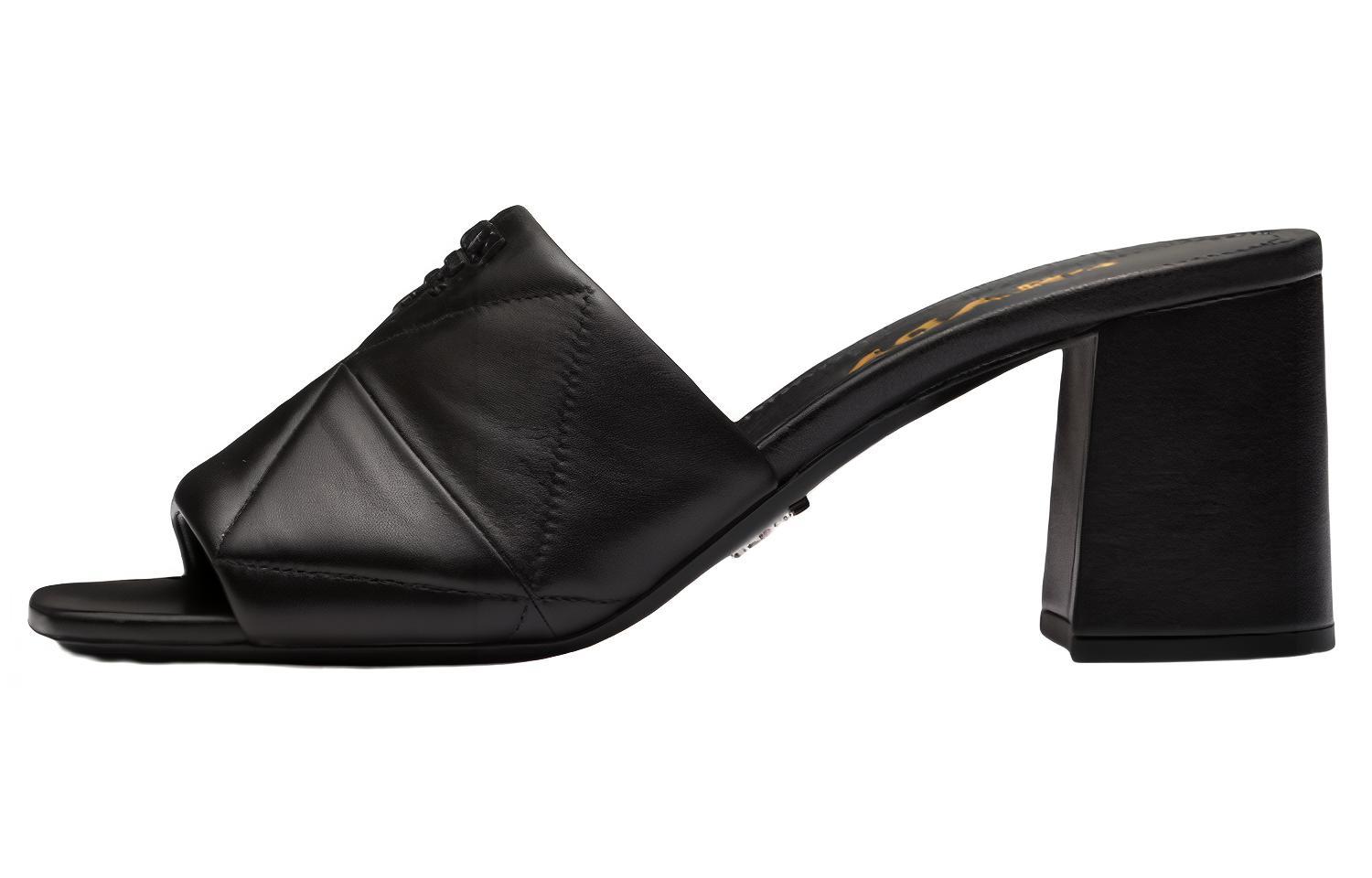 Buy (W) Prada Leren Hoge Hakken Sandalen met Metallic Print ''Zwart'' 1XX583_038_F0002_F_BB65