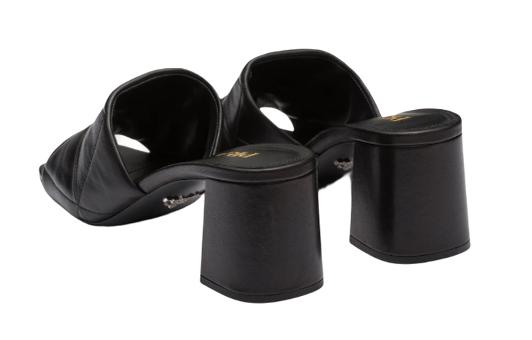 Shop (W) 普拉达黑色金属印花皮革高跟凉鞋 1XX583_038_F0002_F_BB65