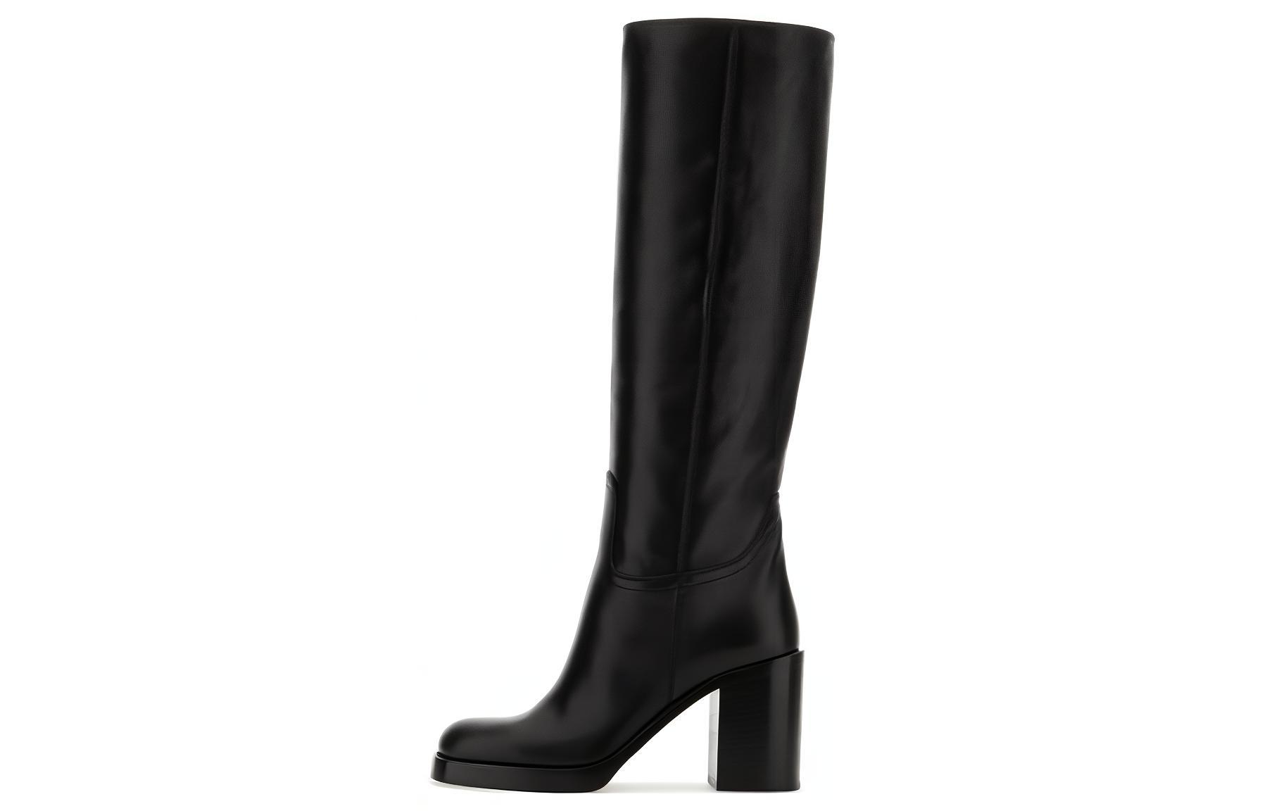 (Women) Prada Leather High-Top Boots 'Black Round-Toe Slip-On' 1W281N_070_F0002_F_090
