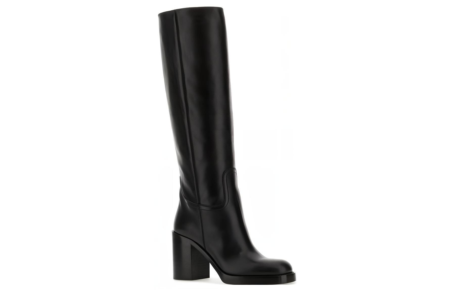 Order (W) Prada Leren Hoge Laarzen ''Zwart Rond-Neus Instapper'' 1W281N_070_F0002_F_090