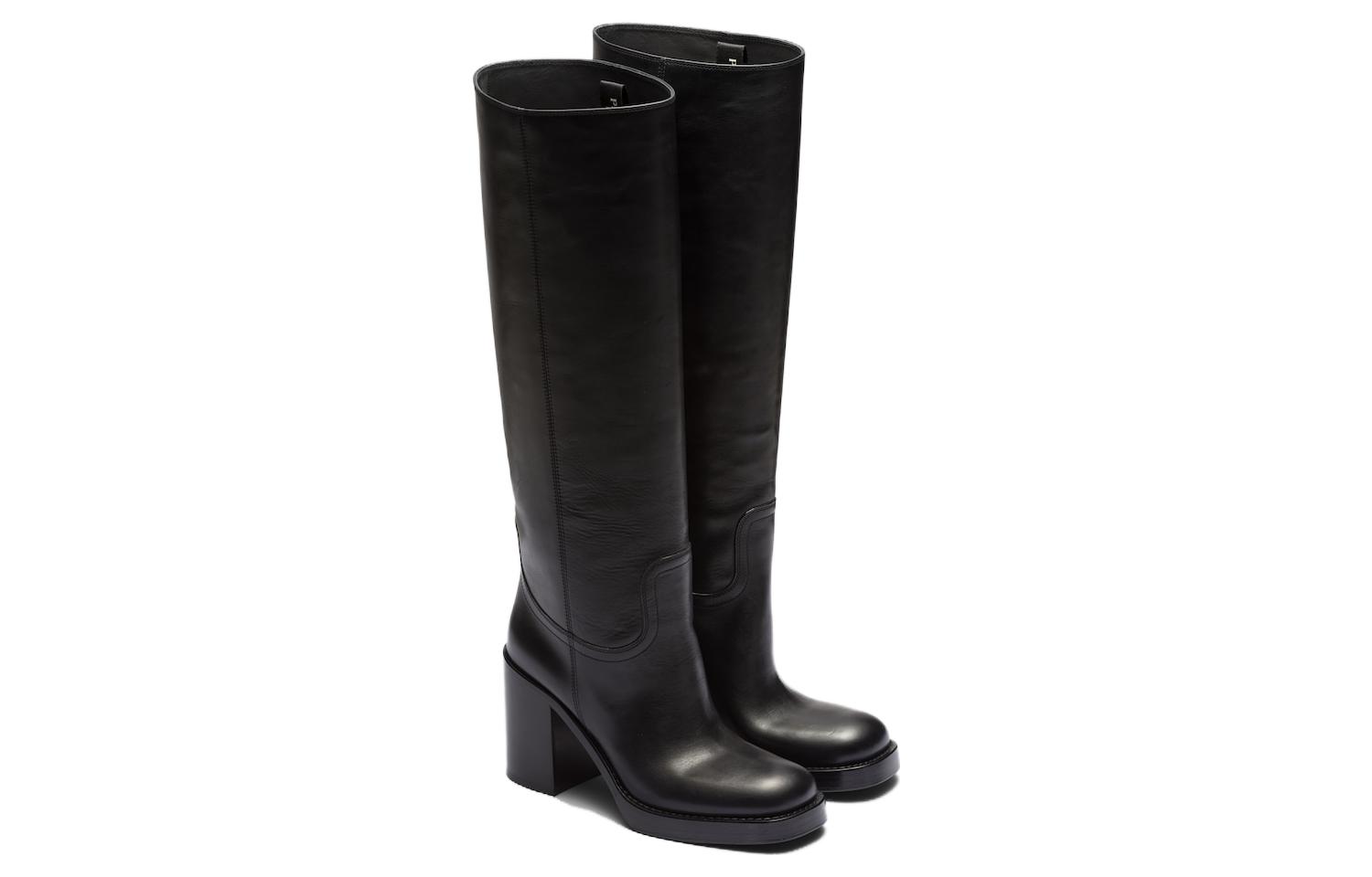 Lookbook (W) Prada Leren Hoge Laarzen ''Zwart Rond-Neus Instapper'' 1W281N_070_F0002_F_090