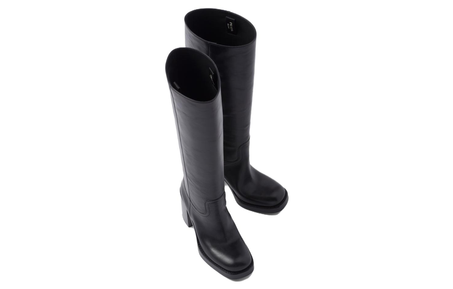 Shop (W) Prada Leren Hoge Laarzen ''Zwart Rond-Neus Instapper'' 1W281N_070_F0002_F_090