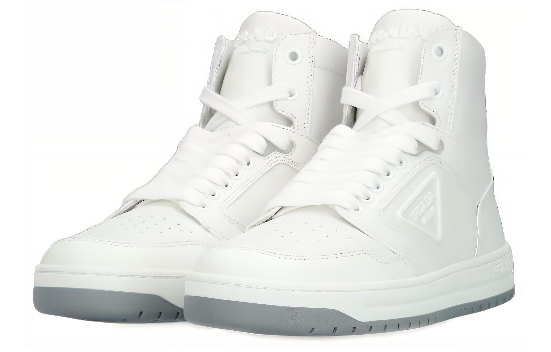 Order (W) Prada Leren Hoge Sneakers met Logo ''Witte Mode'' 1T791M_3LJ6_F097W