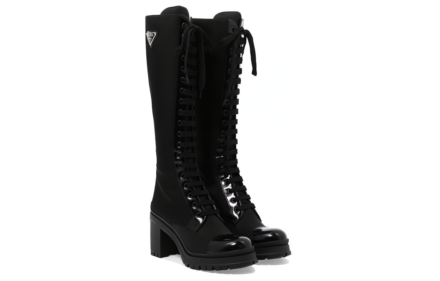 Shop (W) Prada 黑色高帮皮革运动鞋 1W934M_3LFU_F0002