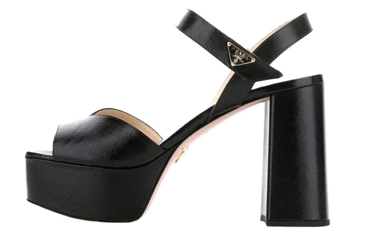 (W) Prada Leather High Heels 'Fashion Buckle Pure Black'