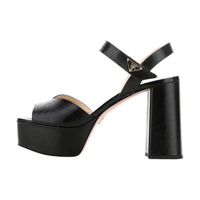 (W) Prada Leather High Heels 'Fashion Buckle Pure Black'