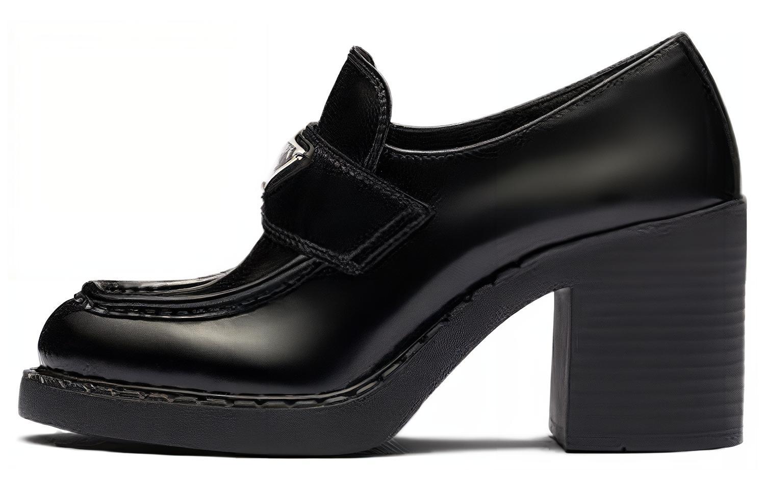 (W) Prada Leather High Heels 'Fashion CMFT Chunky Heel Black' 8.5cm