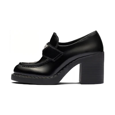 (W) Prada Leather High Heels 'Fashion CMFT Chunky Heel Black' 8.5cm