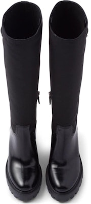 PRADA普拉達 皮革 舒適休閒 高筒靴 8.5cm 女款 黑色 Lookbook PRADA普拉達 皮革 舒適休閒 高筒靴 8.5cm 女款 黑色