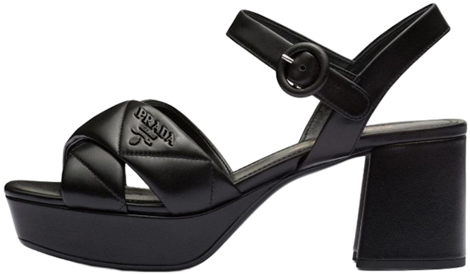 (Women) Prada Leather Logo Block Heel Sandal with Buckle 'Black' 1XP43B_038_F0002_F_065 Buy (Women) Prada Leather Logo Block Heel Sandal with Buckle 'Black' 1XP43B_038_F0002_F_065