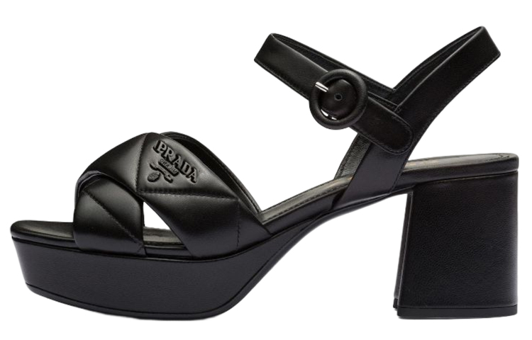 Buy (W) Prada Leren Logo Blokhak Sandalen met Gesp ''Zwart'' 1XP43B_038_F0002_F_065