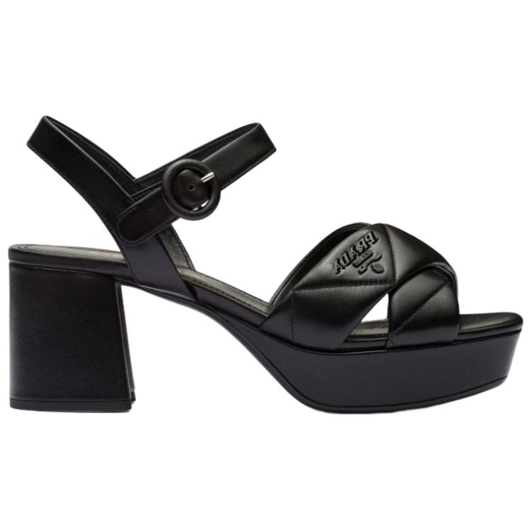 Order (W) Prada Leren Logo Blokhak Sandalen met Gesp ''Zwart'' 1XP43B_038_F0002_F_065