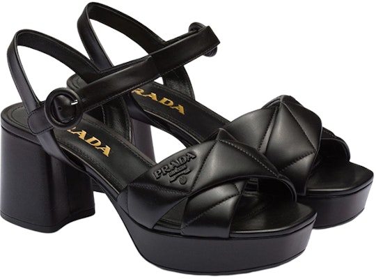 (W) Prada Sandal Kulit Hak Blok Logo dengan Gesper 'Hitam' 1XP43B_038_F0002_F_065 Order (W) Prada Sandal Kulit Hak Blok Logo dengan Gesper 'Hitam' 1XP43B_038_F0002_F_065