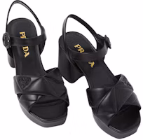 Shop (W) 普拉达黑色皮革logo方跟凉鞋搭扣 1XP43B_038_F0002_F_065