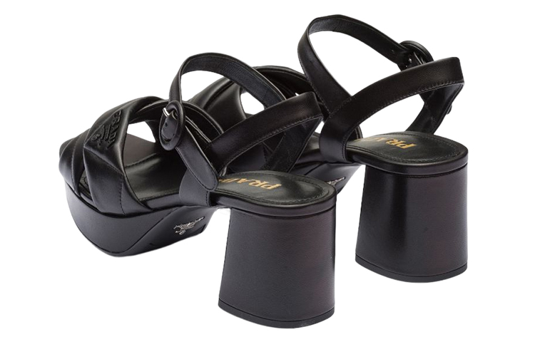 Purchase (W) Prada Leren Logo Blokhak Sandalen met Gesp ''Zwart'' 1XP43B_038_F0002_F_065