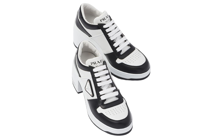 (W) Prada Leather Logo Lace-Up Chunky Heels 'Black and White' 圖 3