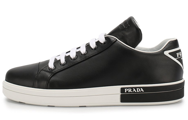 (W) Prada Leather Logo Print Lace-Up Sneaker 'Black Fashion'