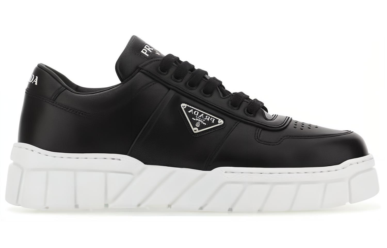 (W) Prada Leather Low-Top Lace-Up 'Black and White' 圖 2