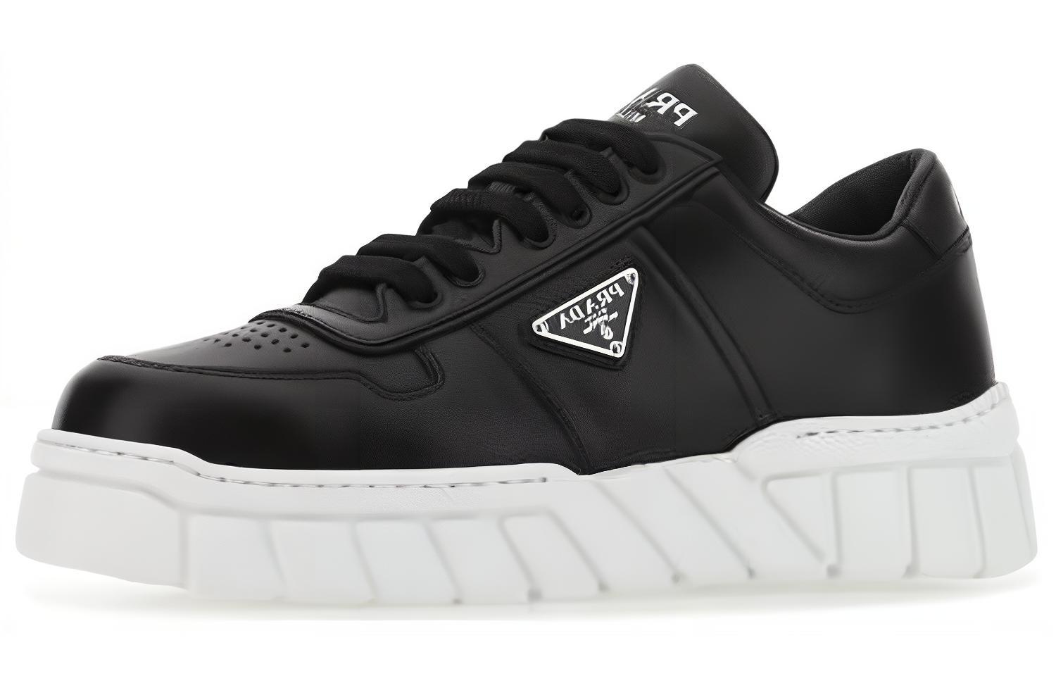 (W) Prada Leather Low-Top Lace-Up 'Black and White' 圖 3