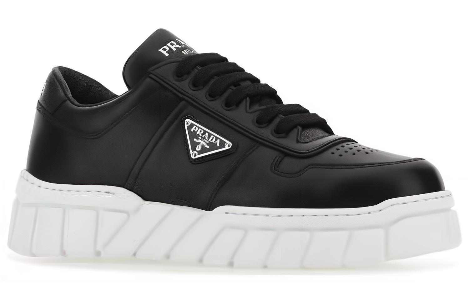 (W) Prada Leather Low-Top Lace-Up 'Black and White' 圖 4