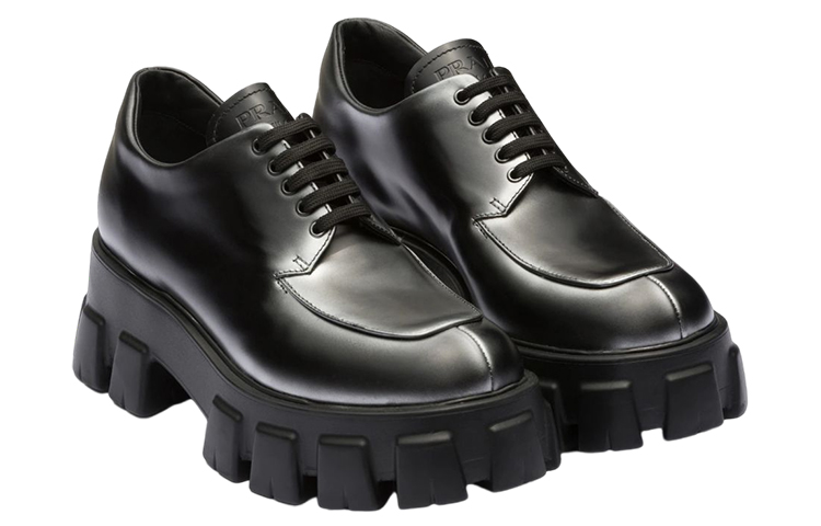 Order PRADA 皮革繫帶低幫厚底鞋 女款 黑色