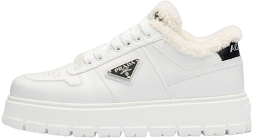 (Women) Prada Leather and Shearling Sneakers 'White' 1E947M_3LEN_F0009_F_ZF45 (Women) Prada Leather and Shearling Sneakers 'White' 1E947M_3LEN_F0009_F_ZF45