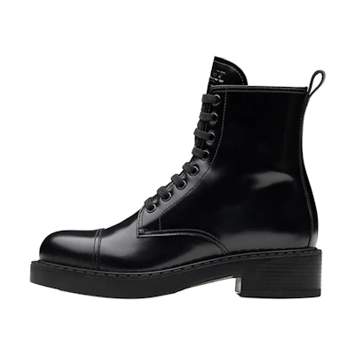 (W) Prada Leather Martin Boots 'Glossy Black'