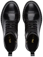 Purchase PRADA 普拉達 亮面皮革 休閒繫帶馬汀靴 女款 黑色
