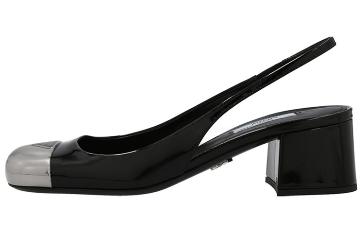 (W) Prada Leather Mid-Heeled Mules 'Black Silver'