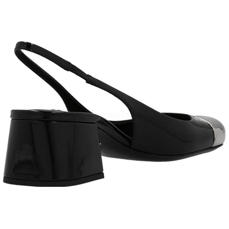 (W) Prada Leather Mid-Heeled Mules 'Black Silver' 圖 4