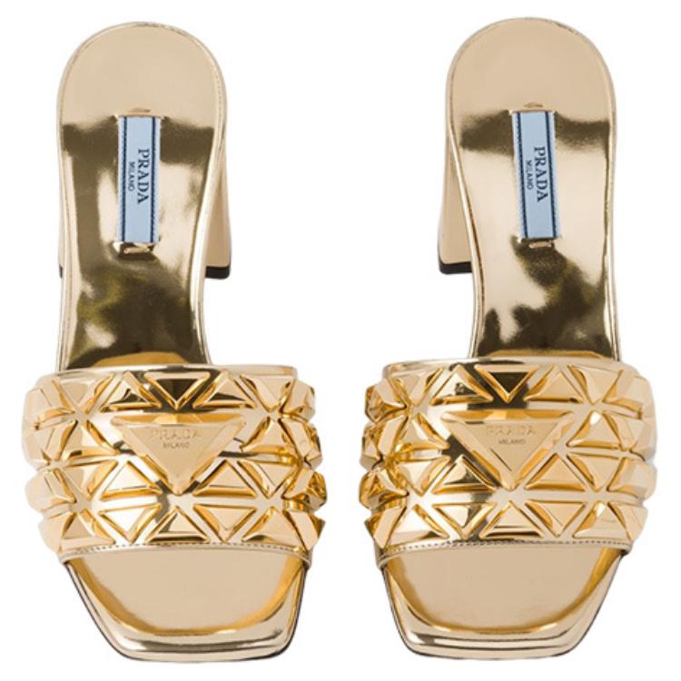 (W) Prada Leather Open-Toe Slide 'Gold' 圖 4