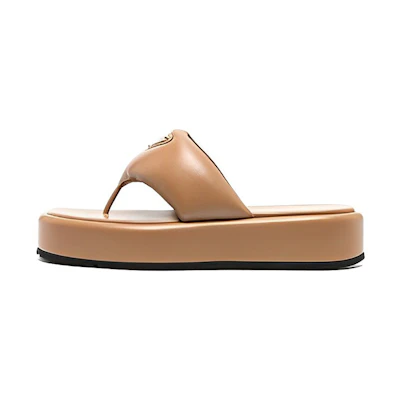 (W) Prada Leather Open-Toe Thong Sandals 'Brown'