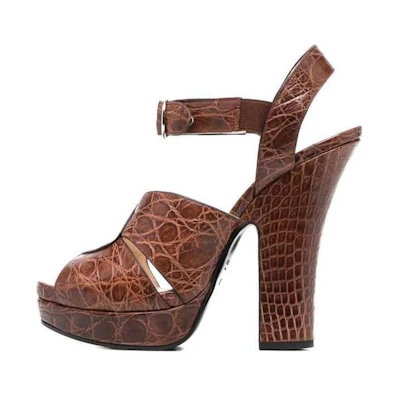 (W) Prada Leather Open Toe Ankle-Strap Sandals 'Brown'