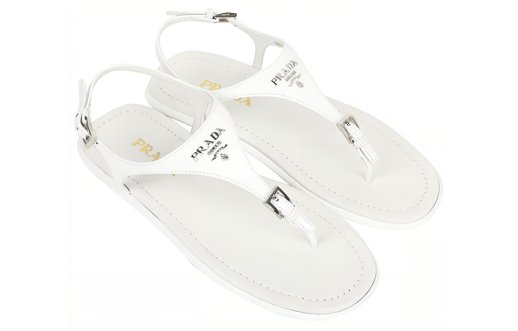 (W) Prada Leather Open Toe Sandals 'White' 圖 2