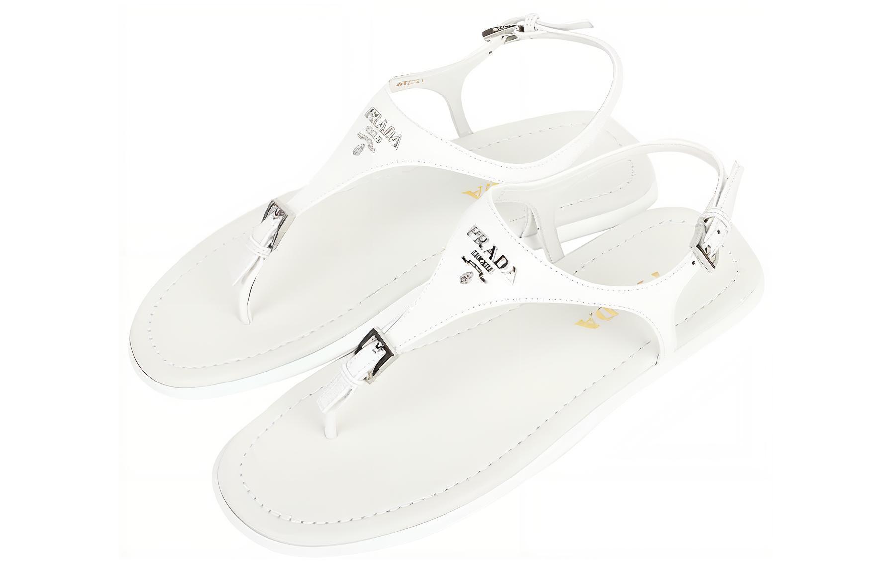 (W) Prada Leather Open Toe Sandals 'White' 圖 3