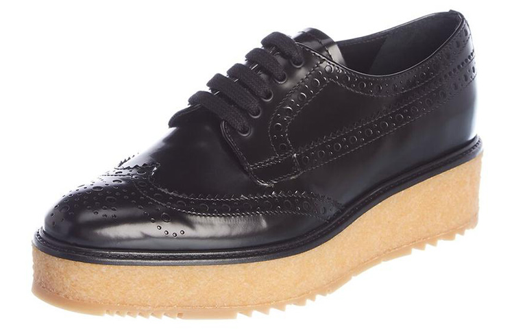 Buy (W) Prada Leren Plateau Veterschoenen Loafers ''Zwart'' 1E254M_P39_F0632