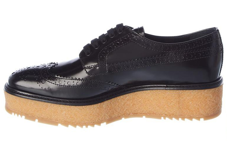 Order (W) Prada Leren Plateau Veterschoenen Loafers ''Zwart'' 1E254M_P39_F0632