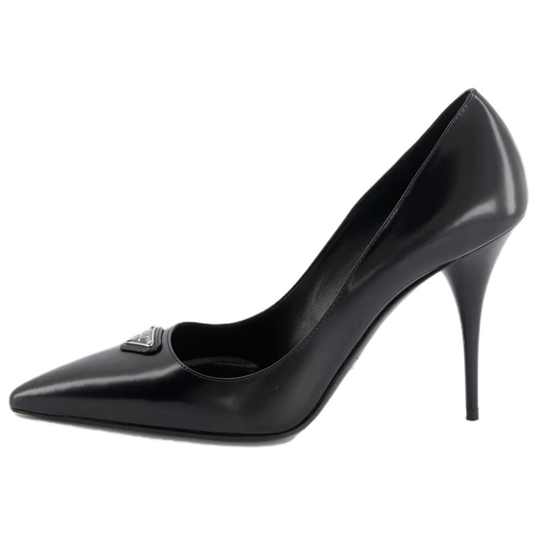 Buy (W) Mules Prada de Cuero con Tacón Alto y Punta Fina 'Negro' 1I001N_055_F0002_F_100