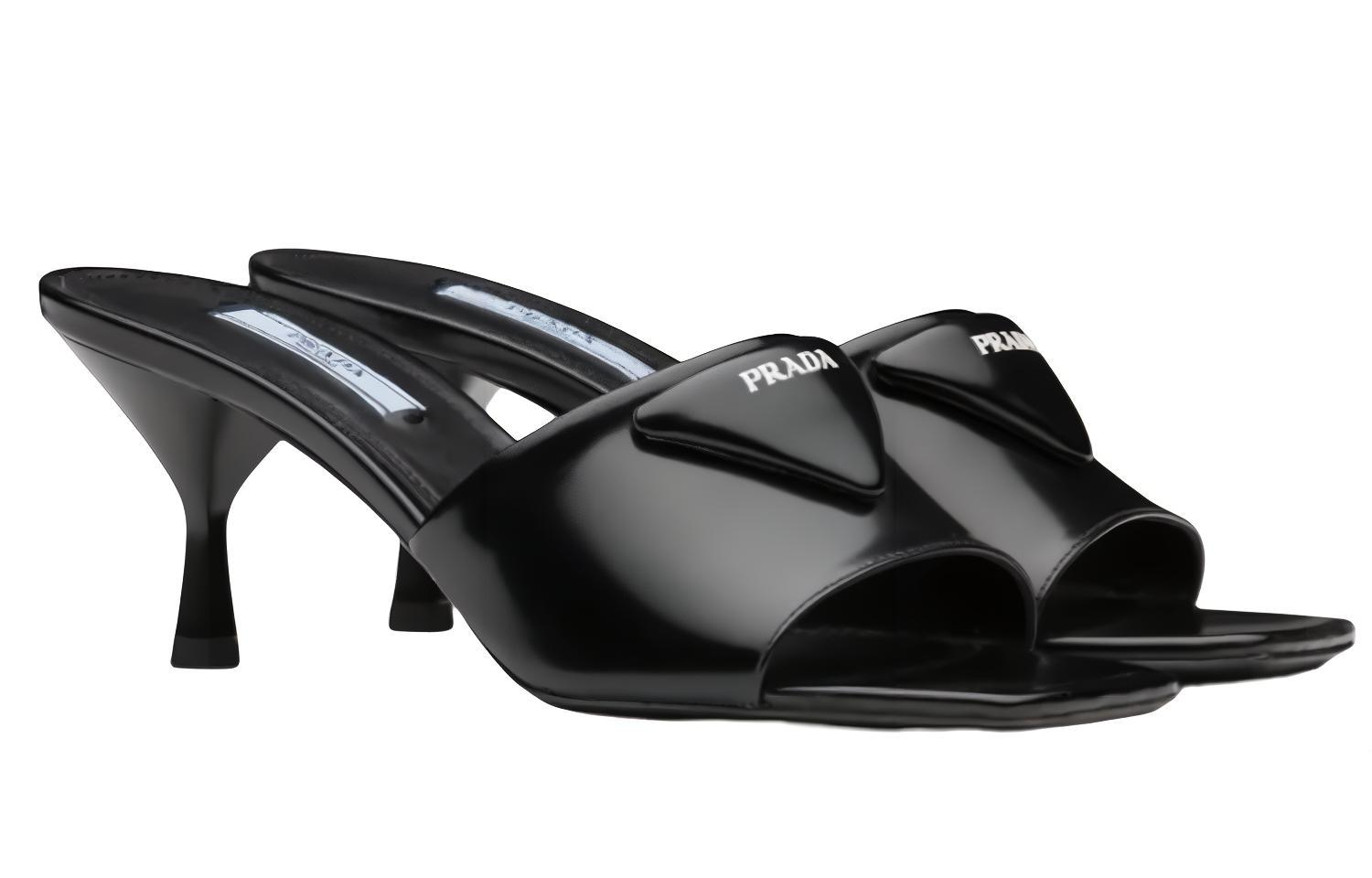 Order (W) Prada Kulit Tumit Runcing Fesyen Gelincir 6.5cm 'Hitam' 1XX590_055_F0002_F_065