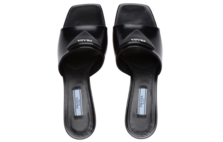 Shop (W) Prada Kulit Tumit Runcing Fesyen Gelincir 6.5cm 'Hitam' 1XX590_055_F0002_F_065