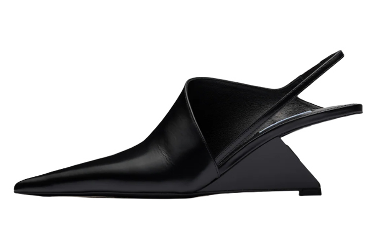 (W) Prada Leather Pointed Toe Fashion Slide 'Black'